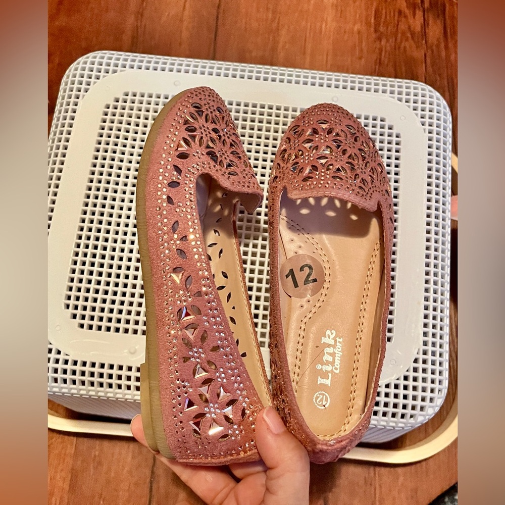 Kids pink sparkly loafers size 12